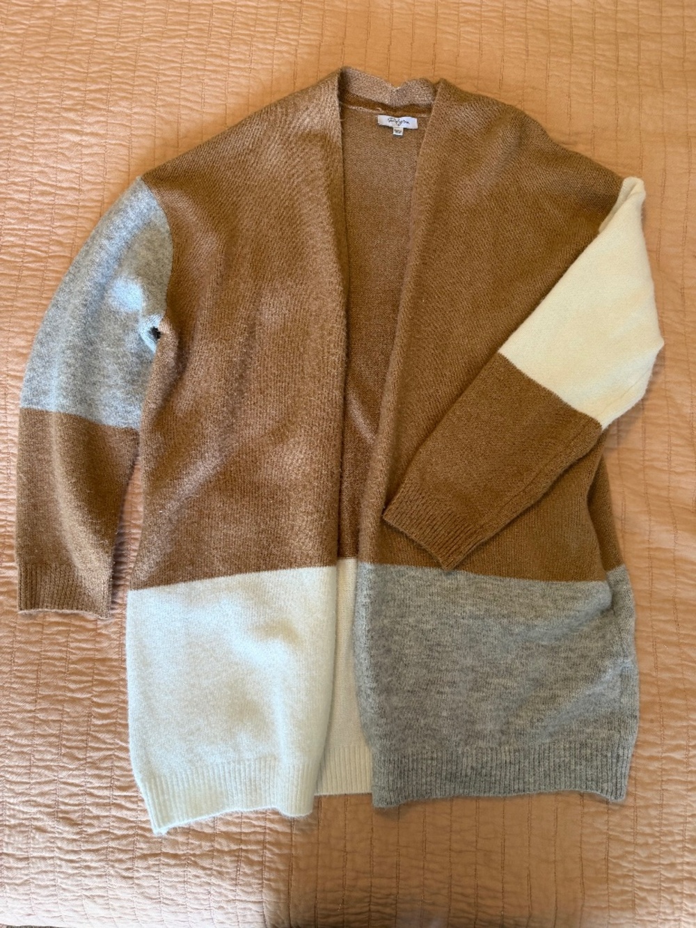 Oversized Open Front Color Block Cardigan
